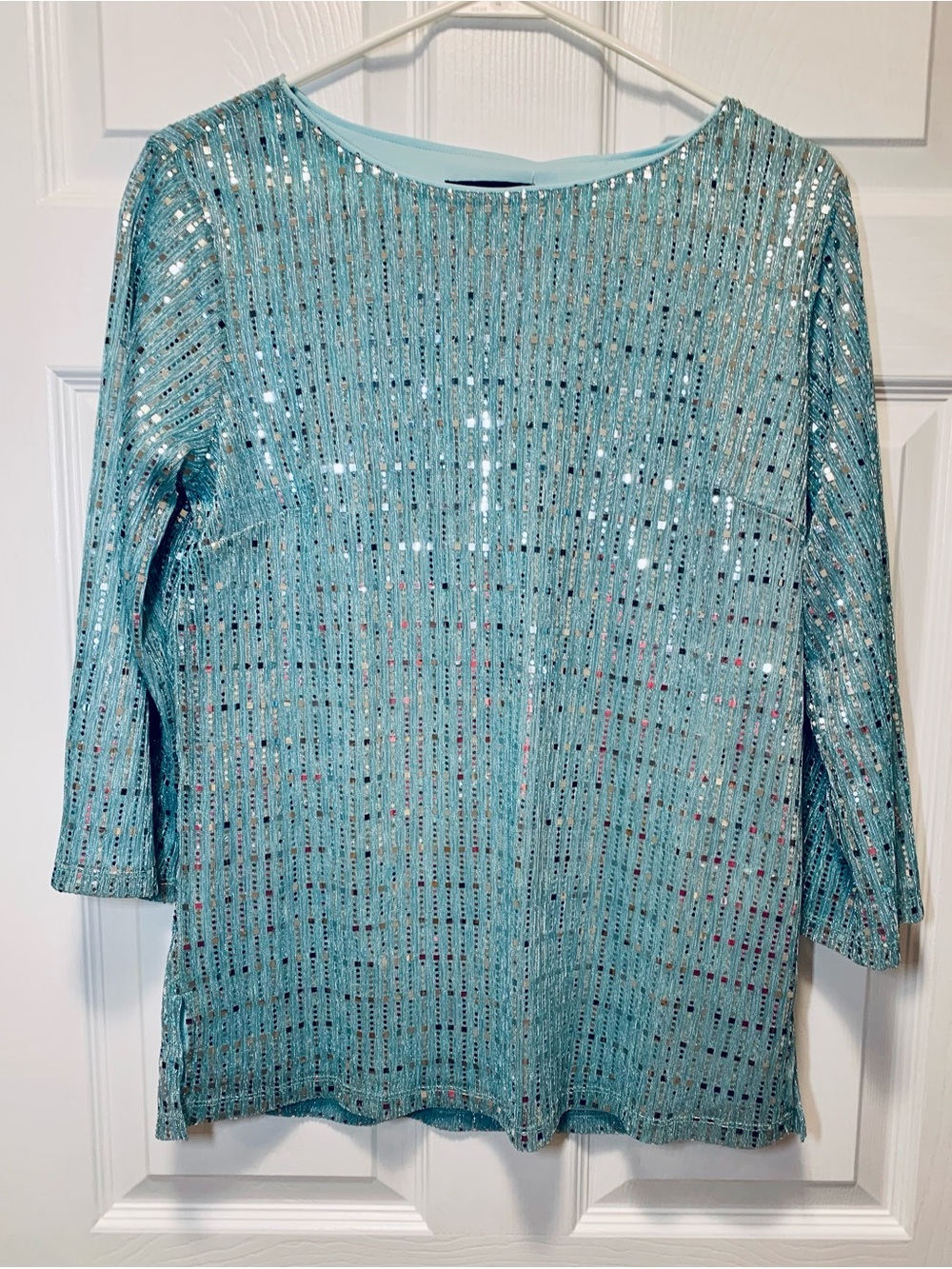 Sparkling Bob Mackie Aqua-Blue Tunic Blouse, Size S, NWT